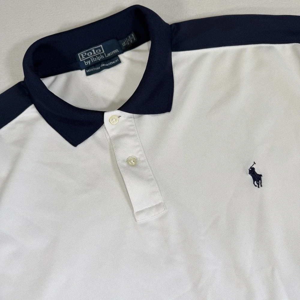 Polo‎ Ralph Lauren Mens Golf Polo Shirt Moisture Management Logo White Blue XL